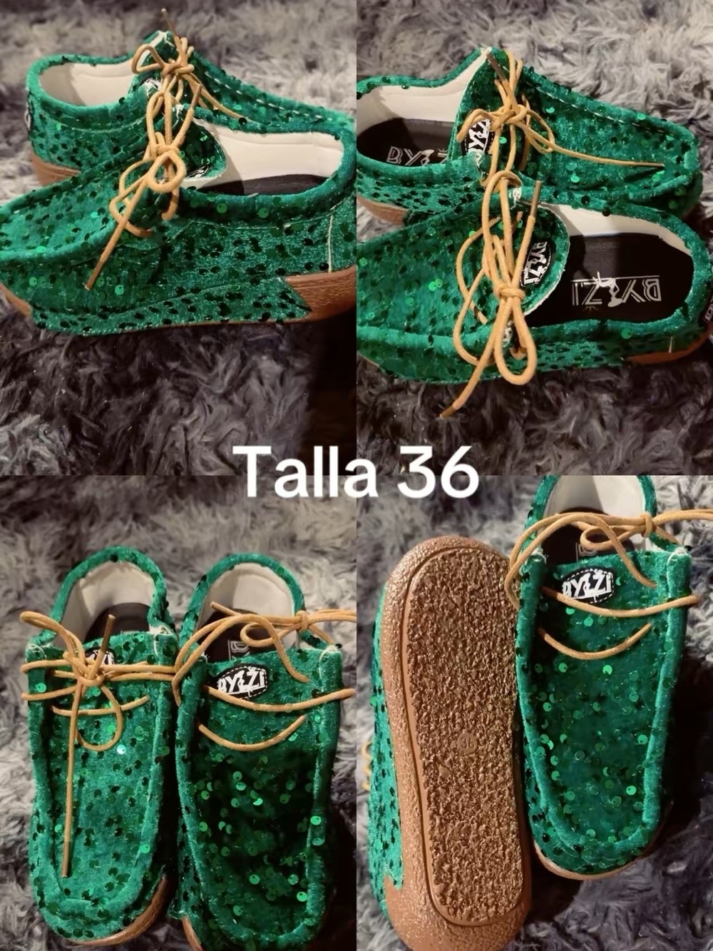 Women Green Sequin Lace-Up Shoes - Size 36